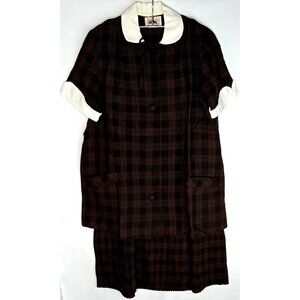 Vintage Ed Volin 2 Piece Maternity Outfit Size 12 Blouse & Skirt Brown Plaid